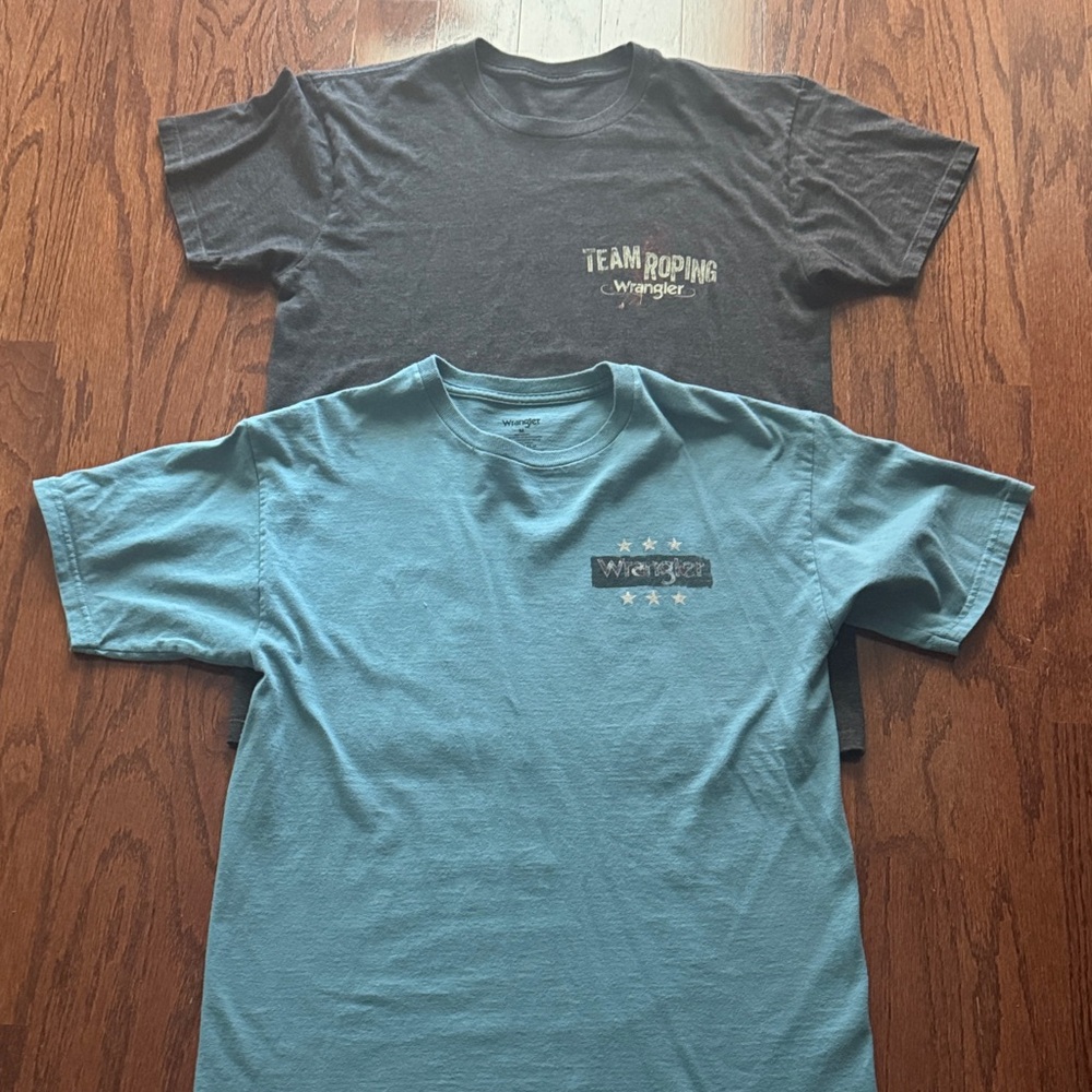 Wrangler Men's Short Sleeve Tees - Charcoal and Teal Team Roping